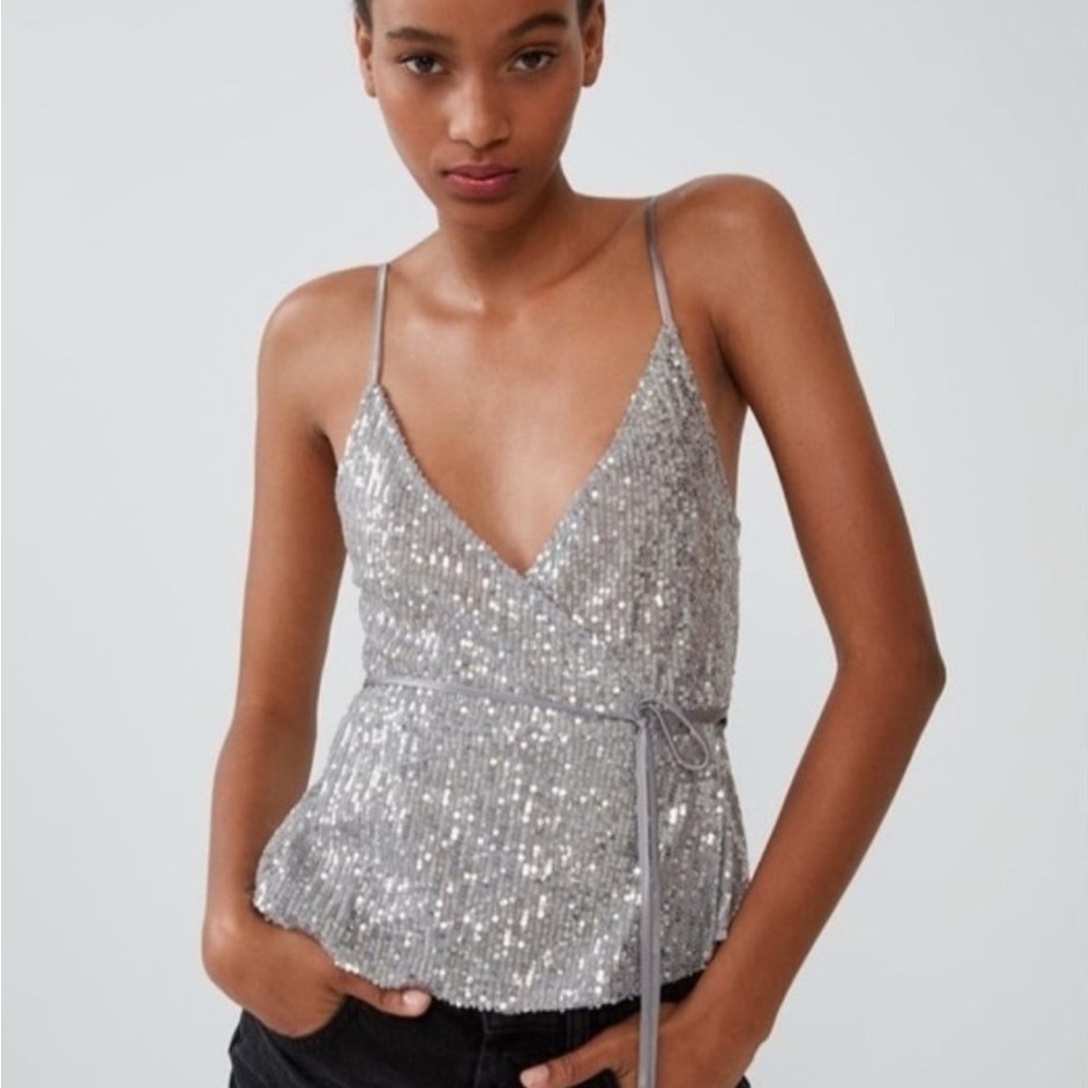 Zara silver sequin wrap tank